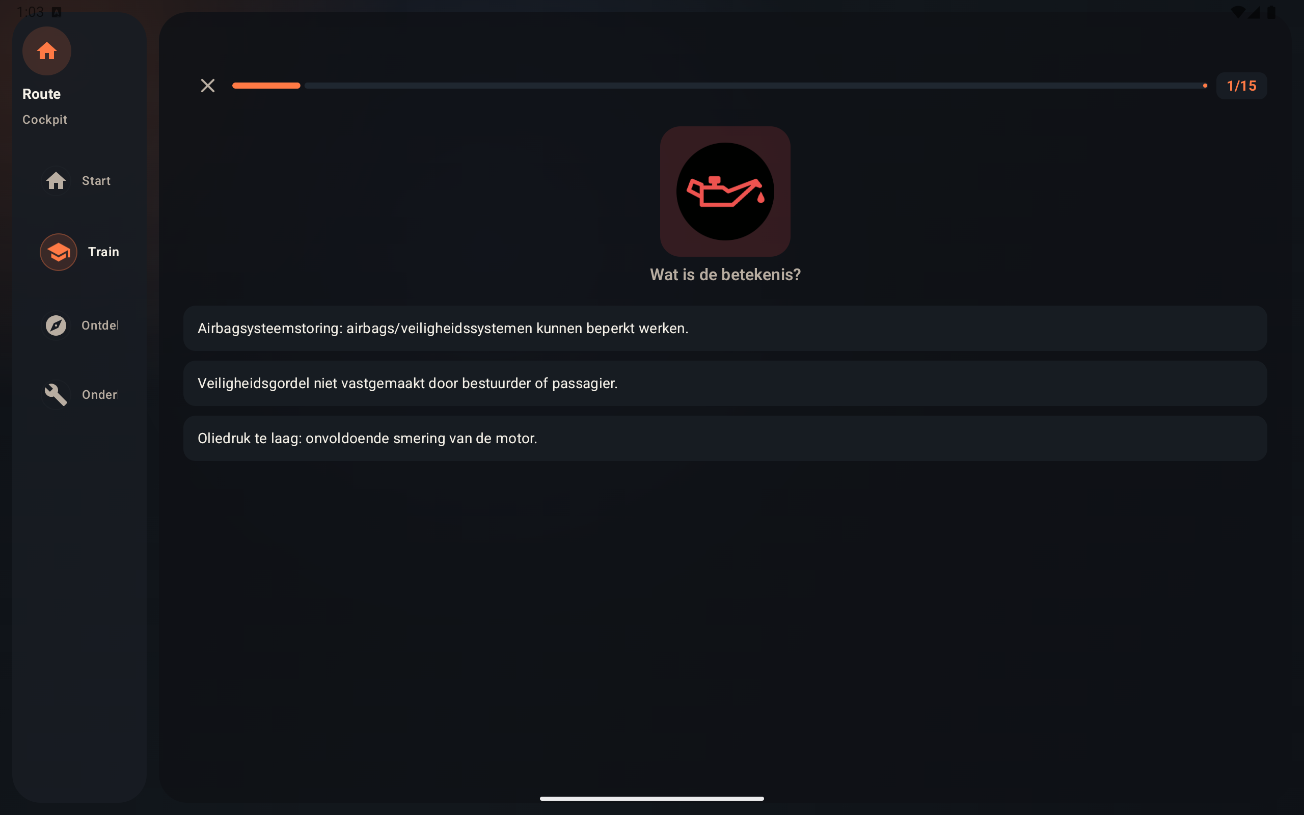 Own the Route op een Android-tablet, scherm 2 van 6